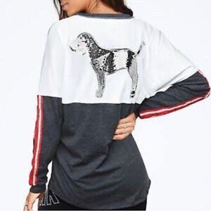 PINK Victoria's Secret Bling Tee Long Sleeve Shirt Rhinestone Sequin in Size S